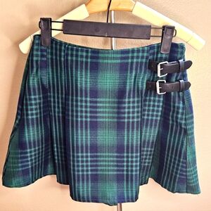 RSQ green black Plaid Pleated Buckle Mini Utility Skirt new Tilly's Xs